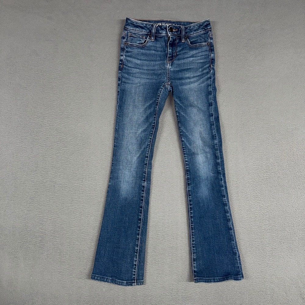 American Eagle Jeans Womens 000 Blue Kick Boot Stretch Distressed Denim Preppy